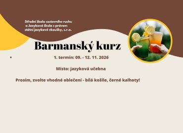Obrázek k aktualitě Barmanský kurz 1. termín od 9. - 12. 11. 2026