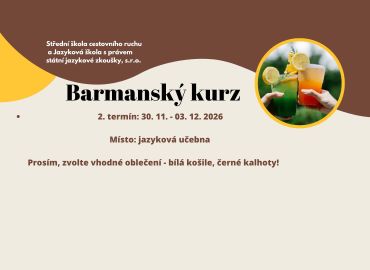 Obrázek k aktualitě Barmanský kurz 2. termín od 30. 11. - 3. 12. 2026